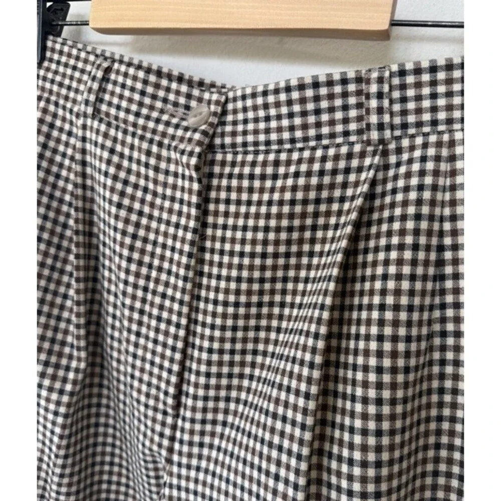 VINTAGE Madeleine Pants Women 12 Wool Plaid Brown Black Trousers Germany Pleated